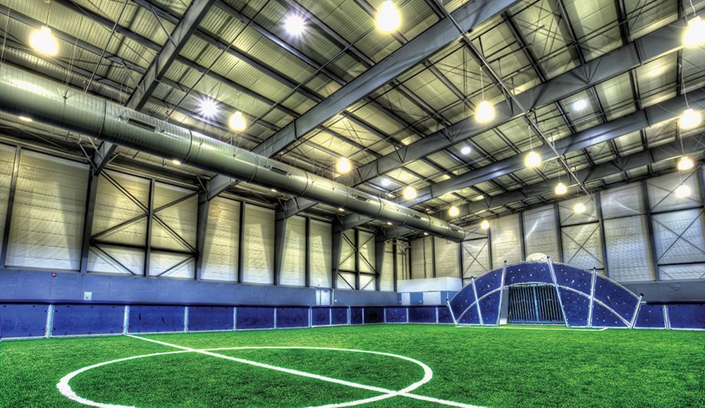 Clear span interior of PEMB athletic facility