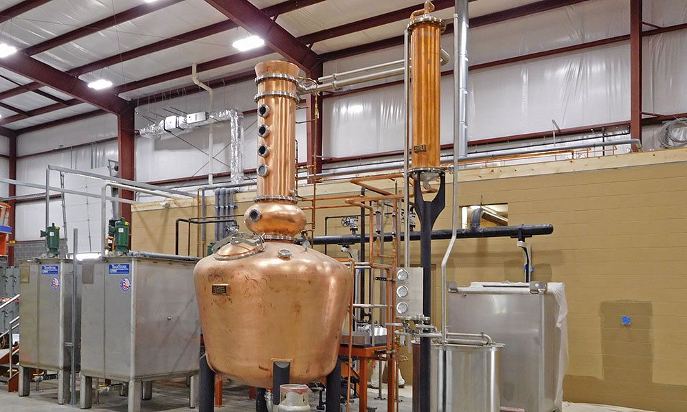 Interior of pre-engineered whiskey distillery building