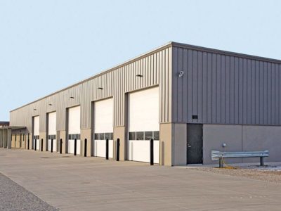 Custom steel building with overhead doors