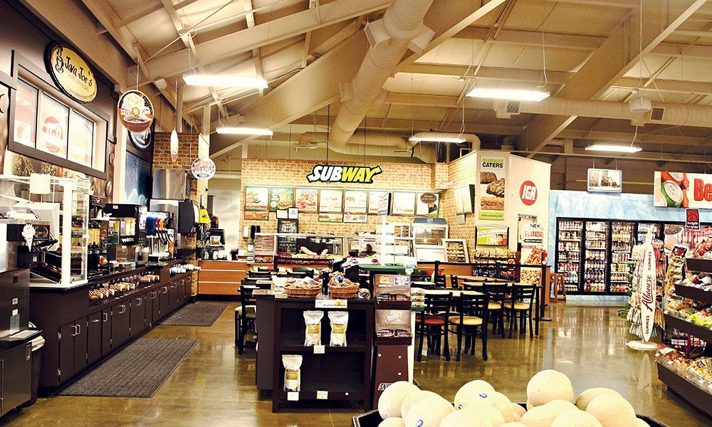 Steel building interior of convenience store