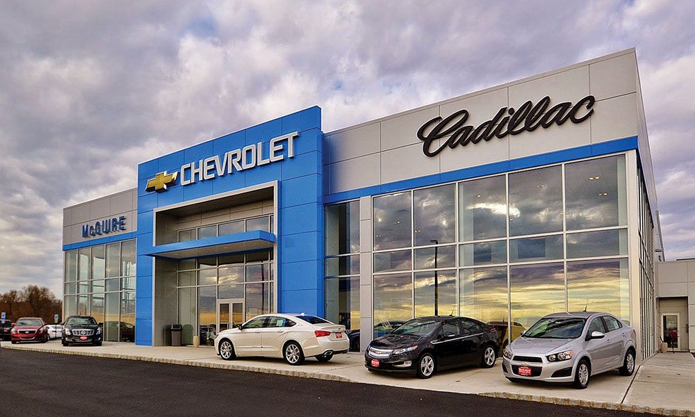 Steel building entrance to auto dealership