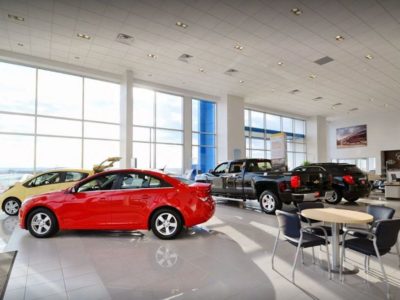 Showroom for steel building auto dealership