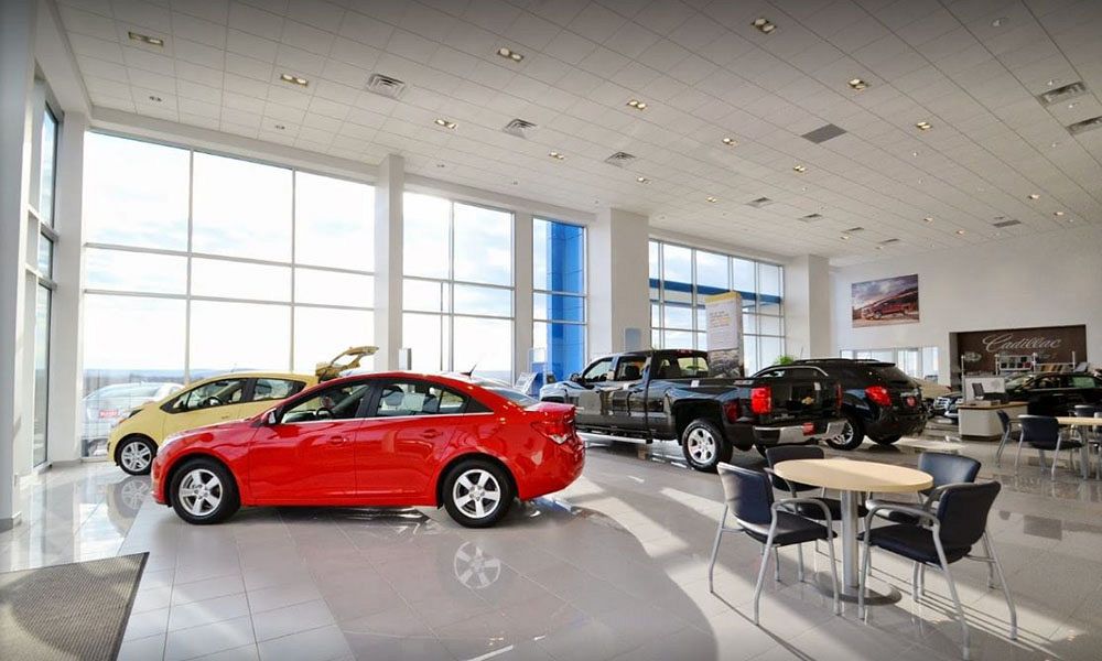 Showroom for steel building auto dealership