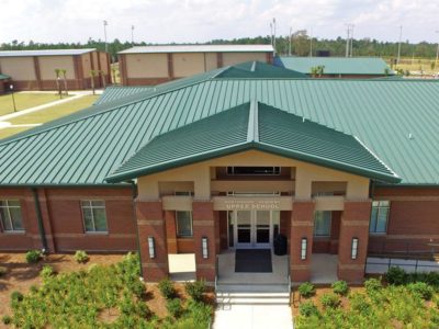 Standing seam roof on educational metal building