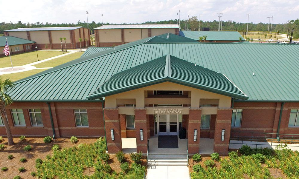 Standing seam roof on educational metal building