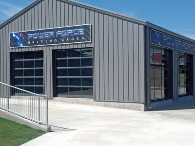 Steel commercial building with batting cages