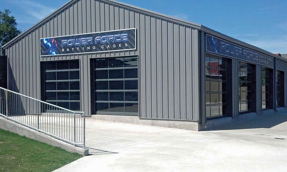 Steel commercial building with batting cages