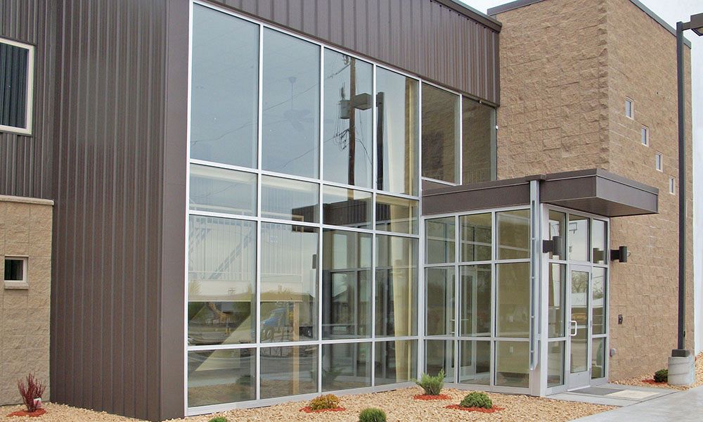 Steel office building entrance