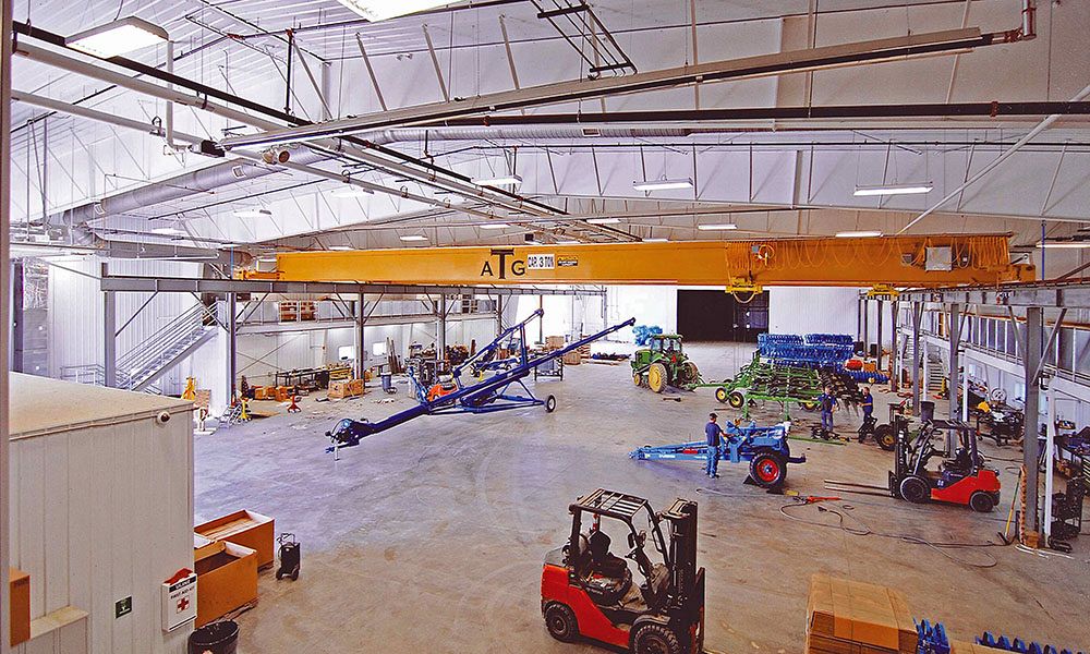 Cranes within agricultural retail building