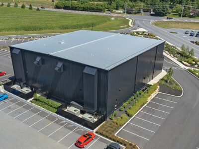Aerial view of Mickey's Black Box theater - steel building