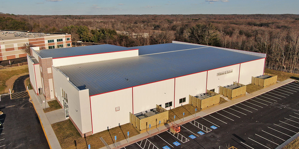 Steel church building with parapet walls