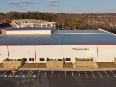 Steel church building with parapet walls