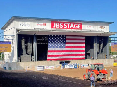 Metal building concert stadium at a rodeo facility
