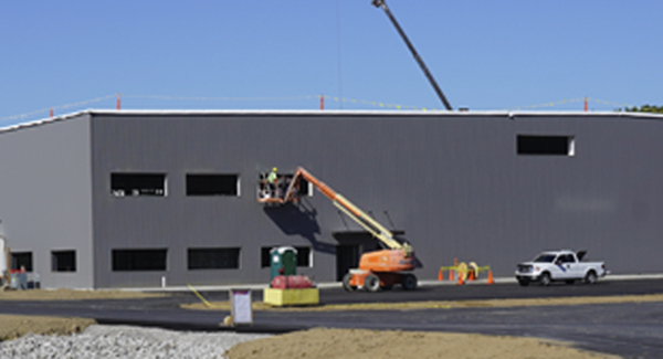 Steel building in construction