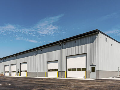 Truck shop with overhead doors